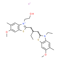 3-ethyl-2-[2-[[3-(2-hydroxyethyl)-6-methoxy-5-methyl-3H-benzothiazol-2-ylidene]methyl]but-1-enyl]-6-methoxy-5-methylbenzothiazolium iodide结构式