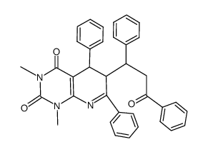 5,6-Dihydro-1,3-dimethyl-5,7-diphenyl-6-(1,3-diphenyl-3-oxoprop-1-yl)-pyrido[2,3-d]pyrimidin-2,4-(1H,3H)-dion结构式