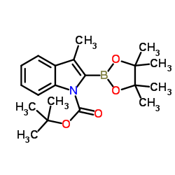 3-甲基-2-(4,4,5,5-四甲基-1,3,2-二氧硼杂环戊烷-2-基)-1H-吲哚-1-羧酸叔丁酯结构式