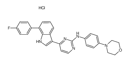 4-[7-(4-fluorophenyl)-1H-indol-3-yl]-N-(4-morpholin-4-ylphenyl)pyrimidin-2-amine hydrochloride结构式