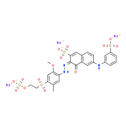 trisodium 4-hydroxy-3-[[2-methoxy-5-methyl-4-[[2-(sulphonatooxy)ethyl]sulphonyl]phenyl]azo]-6-[(3-sulphonatophenyl)amino]naphthalene-2-sulphonate Structure