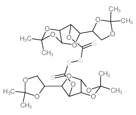 (3-(2,2-Dimethyl(1,3-dioxolan-4-yl))-7,7-dimethyl-4,6,8-trioxabicyclo(3.3.0)oct-2-yloxy)(((3-(2,2-dimethyl(1,3-dioxolan-4-yl))-7,7-dimethyl-4,6,8-trioxabicyclo(3.3.0)oct-2-yloxy)thioxomethyl)disulfany结构式