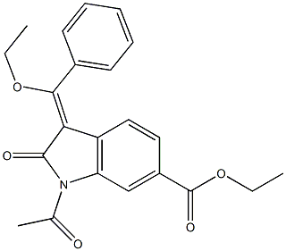 1-acetyl-3-(1-ethoxy-1-phenylmethylene)-6-ethoxycarbonyl-2-indolinone结构式