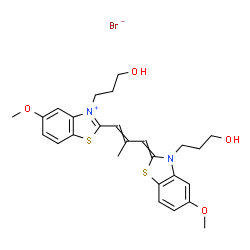 3-(3-hydroxypropyl)-2-[3-[3-(3-hydroxypropyl)-5-methoxy-3H-benzothiazol-2-ylidene]-2-methylprop-1-enyl]-5-methoxybenzothiazolium bromide structure