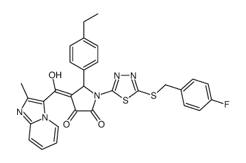 5-(4-ethylphenyl)-1-[5-[(4-fluorophenyl)methylsulfanyl]-1,3,4-thiadiazol-2-yl]-4-[hydroxy-(2-methylimidazo[1,2-a]pyridin-3-yl)methylidene]pyrrolidine-2,3-dione结构式