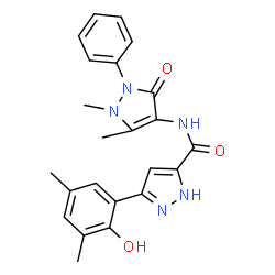 N-(1,5-dimethyl-3-oxo-2-phenyl-2,3-dihydro-1H-pyrazol-4-yl)-5-(2-hydroxy-3,5-dimethylphenyl)-1H-pyrazole-3-carboxamide结构式