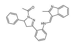 1-[5-[2-[[(E)-(2-methylindol-3-ylidene)methyl]amino]phenyl]-3-phenyl-3,4-dihydropyrazol-2-yl]ethanone结构式