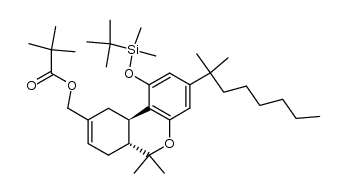 ((6aR,10aR)-1-((tert-butyldimethylsilyl)oxy)-6,6-dimethyl-3-(2-methyloctan-2-yl)-6a,7,10,10a-tetrahydro-6H-benzo[c]chromen-9-yl)methyl pivalate Structure