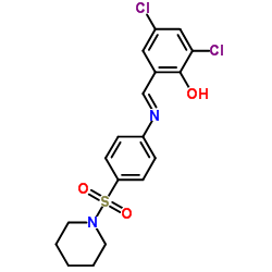 2,4-Dichloro-6-[(E)-{[4-(1-piperidinylsulfonyl)phenyl]imino}methyl]phenol Structure