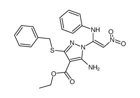 5-amino-1-(1-anilino-2-nitro-vinyl)-3-benzylsulfanyl-1H-pyrazole-4-carboxylic acid ethyl ester Structure