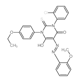 4,6(1H,5H)-Pyrimidinedione,1-(2-chlorophenyl)-3-(4-ethoxyphenyl)dihydro-5-[2-(2-methoxyphenyl)diazenyl]-2-thioxo- Structure