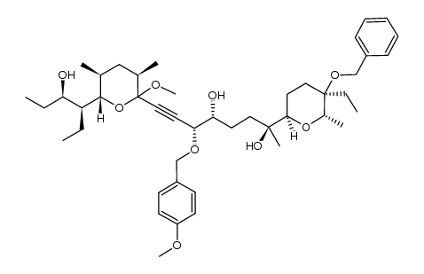 (2S,5R,6R)-2-[(2R,5R,6S)-5-benzyloxy-5-ethyl-6-methyltetrahydropyran-2-yl]-8-[(2RS,3R,5S,6S)-6-[(1S,2R)-1-ethyl-2-hydroxybutyl]-2-methoxy-3,5-dimethyltetrahydropyran-2-yl]-6-(4-methoxybenzyloxy)oct-7-yne-2,5-diol结构式