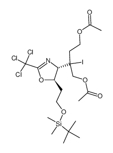 2-((4S,5R)-5-(2-((tert-butyldimethylsilyl)oxy)ethyl)-2-(trichloromethyl)-4,5-dihydrooxazol-4-yl)-2-iodobutane-1,4-diyl diacetate结构式