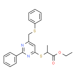 ETHYL 2-((2-PHENYL-6-[(PHENYLSULFANYL)METHYL]-4-PYRIMIDINYL)SULFANYL)PROPANOATE Structure