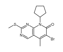 6-bromo-8-cyclopentyl-5-methyl-2-methylsulfanyl-8H-pyrido[2,3-d]pyrimidin-7-one结构式