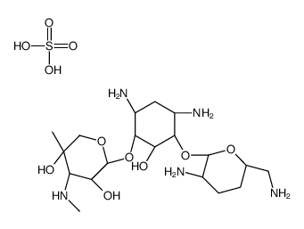 (2R,3R,4R,5R)-2-[(1S,2S,3R,4S,6R)-4,6-diamino-3-[(2R,3R,6S)-3-amino-6-(aminomethyl)oxan-2-yl]oxy-2-hydroxycyclohexyl]oxy-5-methyl-4-(methylamino)oxane-3,5-diol,sulfuric acid Structure
