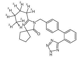 2-(1,1,2,2,3,3,4,4,4-nonadeuteriobutyl)-3-[[4-[2-(2H-tetrazol-5-yl)phenyl]phenyl]methyl]-1,3-diazaspiro[4.4]non-1-en-4-one结构式