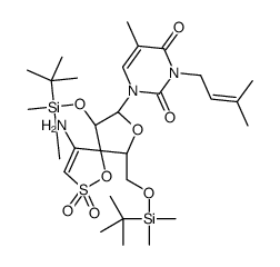 1-[(6R,8R,9R)-4-amino-9-[tert-butyl(dimethyl)silyl]oxy-6-[[tert-butyl(dimethyl)silyl]oxymethyl]-2,2-dioxo-1,7-dioxa-2λ6-thiaspiro[4.4]non-3-en-8-yl]-5-methyl-3-(3-methylbut-2-enyl)pyrimidine-2,4-dione Structure