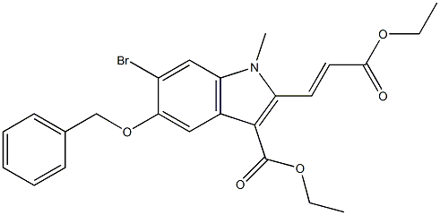 (E)-乙基 5-(苄氧基)-6-溴-2-(3-乙氧基-3-羰基丙-1-烯-1-基)-1-甲基-1H-吲哚-3-羧酸酯结构式