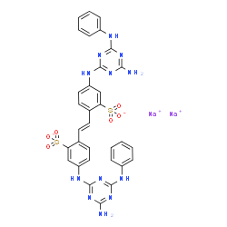 disodium 4,4'-bis[(4-amino-6-anilino-1,3,5-triazin-2-yl)amino]stilbene-2,2'-disulphonate structure