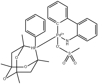 [(1,3,5,7-四甲基-6-苯基-2,4,6-三氧杂-6-膦金刚烷基)-2-(2'-氨基-1,1'-联苯)]钯(II)甲磺酸结构式