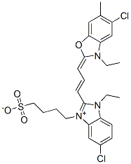 5-Chloro-1-ethyl-2-[3-(5-chloro-3-ethyl-6-methyl-2(3H)-benzoxazolylidene)-1-propenyl]-3-(4-sulfobutyl)benzimidazolium,inner salt Structure