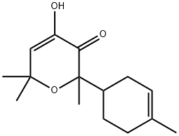 3,6-Dihydro-4-hydroxy-2,6,6-trimethyl-2-(4-methyl-3-cyclohexen-1-yl)-2H-pyran-3-one结构式