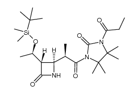 1-((R)-2-((2R,3S)-3-((R)-1-((tert-butyldimethylsilyl)oxy)ethyl)-4-oxoazetidin-2-yl)propanoyl)-4,4,5,5-tetramethyl-3-propionylimidazolidin-2-one Structure