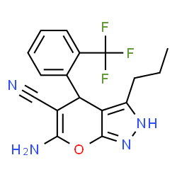 6-amino-3-propyl-4-[2-(trifluoromethyl)phenyl]-2,4-dihydropyrano[2,3-c]pyrazole-5-carbonitrile Structure