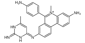 8-N-(2-amino-6-methylpyrimidin-4-yl)-6-(4-aminophenyl)-5-methylphenanthridin-5-ium-3,8-diamine Structure