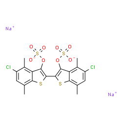 5,5'-Dichloro-4,4',7,7'-tetramethyl-2,2'-bibenzo[b]thiophene-3,3'-diol bis(sulfuric acid sodium) salt结构式