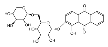 1-hydroxy-2-[(6-O-beta-D-xylopyranosyl-beta-D-glucopyranosyl)oxy]anthraquinone structure