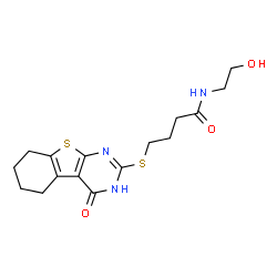 N-(2-hydroxyethyl)-4-((4-oxo-3,4,5,6,7,8-hexahydrobenzo[4,5]thieno[2,3-d]pyrimidin-2-yl)thio)butanamide structure