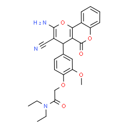 2-[4-(2-Amino-3-cyano-5-oxo-4H,5H-pyrano[3,2-c]chromen-4-yl)-2-methoxyphenoxy]-N,N-diethylacetamide Structure