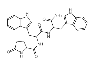 N-[1-[[1-carbamoyl-2-(1H-indol-3-yl)ethyl]carbamoyl]-2-(1H-indol-3-yl)ethyl]-5-oxo-pyrrolidine-2-carboxamide结构式