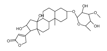 (3beta,5beta,16beta)-3-[(6-deoxy-3-O-methyl-D-galactopyranosyl)oxy]-14,16-dihydroxycard-20(22)-enolide Structure