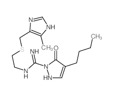 4-butyl-N-[2-[(5-methyl-1H-imidazol-4-yl)methylsulfanyl]ethyl]-5-oxo-2H-pyrazole-1-carboximidamide structure