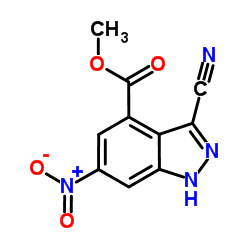 Methyl 3-cyano-6-nitro-1H-indazole-4-carboxylate结构式