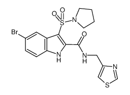 5-bromo-3-(pyrrolidin-1-ylsulfonyl)-N-(1,3-thiazol-4-ylmethyl)-1H-indole-2-carboxamide Structure