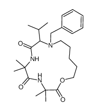 10-benzyl-3,3,6,6-tetramethyl-9-(1-methylethyl)-1-oxa-4,7,10-triazacyclopentadecane-2,5,8-trione Structure