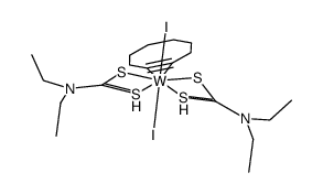 bis(diethyldithiocarbamato)(cyclooctyne)diiodotungsten(IV) Structure