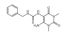 N-(6-amino-1,3-dimethyl-2,4-dioxo-1,2,3,4-tetrahydro-pyrimidin-5-yl)-N'-benzyl-thiourea结构式