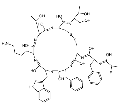 (4R,7S,10R,13S,16S,19R)-10-(4-aminobutyl)-16-benzyl-N-(1,3-dihydroxybutan-2-yl)-19-[[(2R)-2-(2-fluoropropanoylamino)-3-phenylpropanoyl]amino]-7-(1-hydroxyethyl)-13-(1H-indol-3-ylmethyl)-6,9,12,15,18-pentaoxo-1,2-dithia-5,8,11,14,17-pentazacycloicosane-4-c结构式