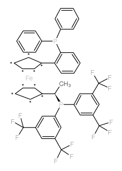 (R)-1-{(RP)-2-[2-(二苯基膦)苯基]二茂铁基}乙基双[3,5-双-(三氟甲基)苯基]膦结构式