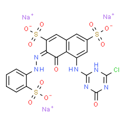 trisodium 5-[(6-chloro-1,4-dihydro-4-oxo-1,3,5-triazin-2-yl)amino]-4-hydroxy-3-[(2-sulphonatophenyl)azo]naphthalene-2,7-disulphonate Structure