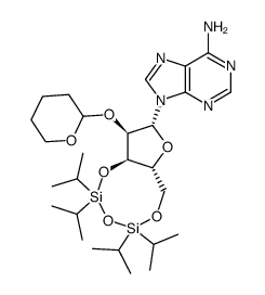 2'-O-(tetrahydropyran-2-yl)-3',5'-O-(1,1,3,3-tetraisopropyldisiloxane-1,3-diyl)adenosine结构式