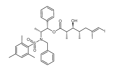 (2S,3S,4S,E)-((1S,2R)-2-(N-benzyl-2,4,6-trimethylphenylsulfonamido)-1-phenylpropyl) 3-hydroxy-7-iodo-2,4,6-trimethylhept-6-enoate Structure