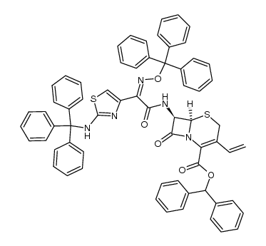 diphenylmethyl 7β-[2-(2-tritylaminothiazol-4-yl)-(Z)-2-tritylhydroxyimino]-3-vinyl-3-cephem-4-carboxylate结构式