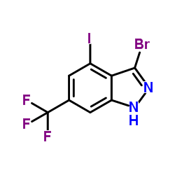 3-Bromo-4-iodo-6-(trifluoromethyl)-1H-indazole结构式