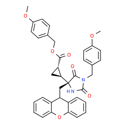 Cyclopropanecarboxylic acid, 2-[(4R)-1-[(4-Methoxyphenyl)Methyl]-2,5-dioxo-4-(9H-xanthen-9-ylMethyl)-4-iMidazolidinyl]-, 4-Methoxyphenyl ester, (1S,2S)- picture